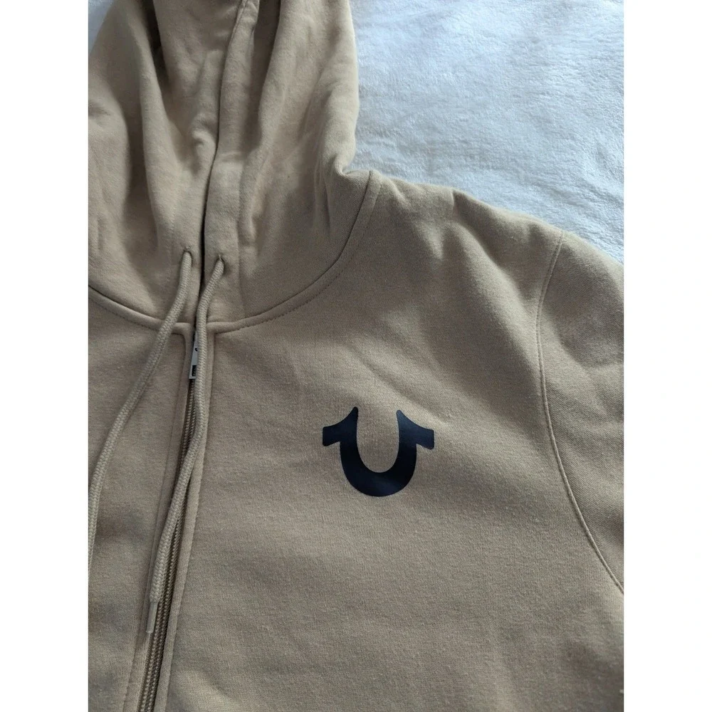 True Religion Retro Stud Zip Hoodie Travertine Tan Graphic XL Streetwear Casual